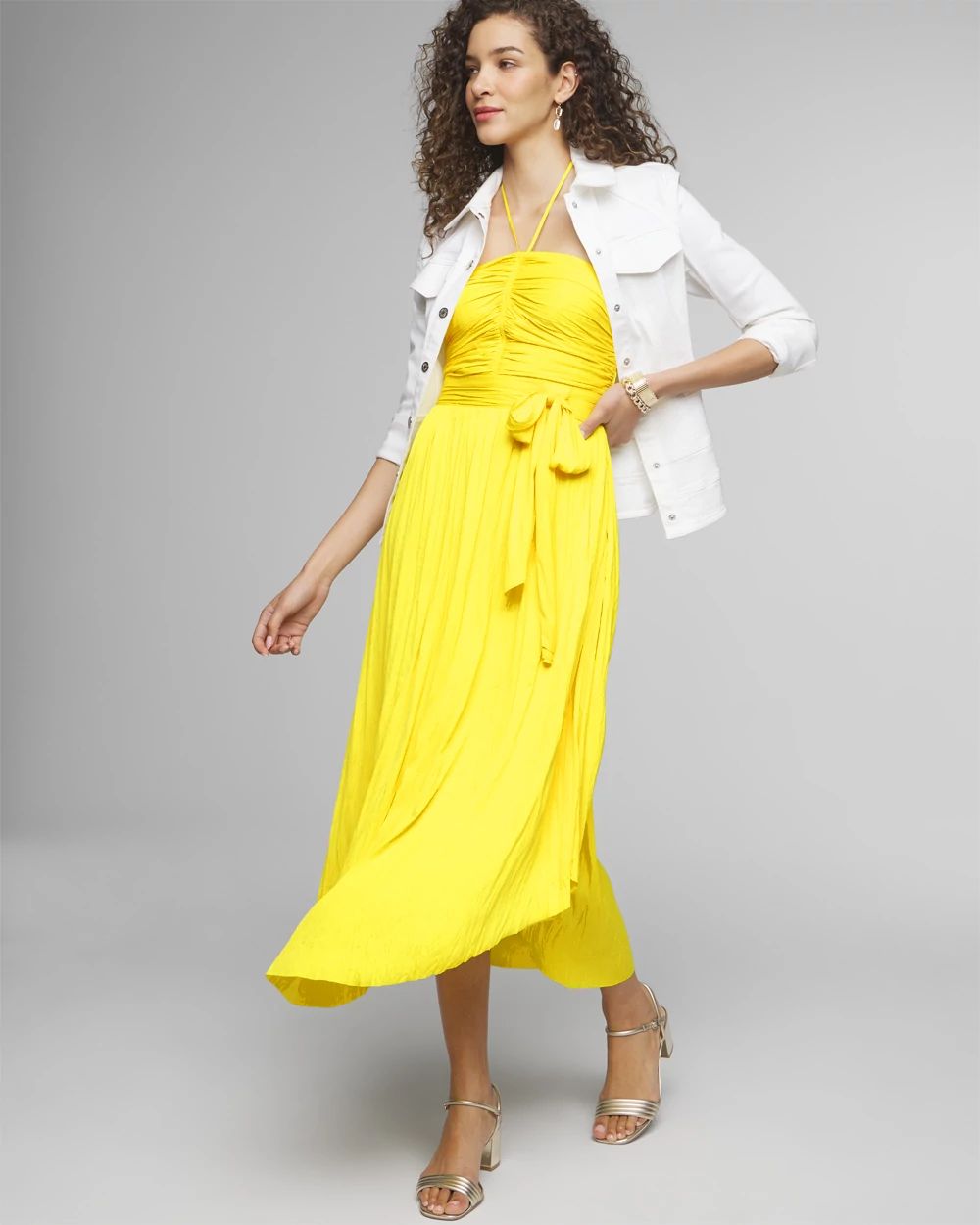 Strapless Pleated TieWaist Dress White House Black Market